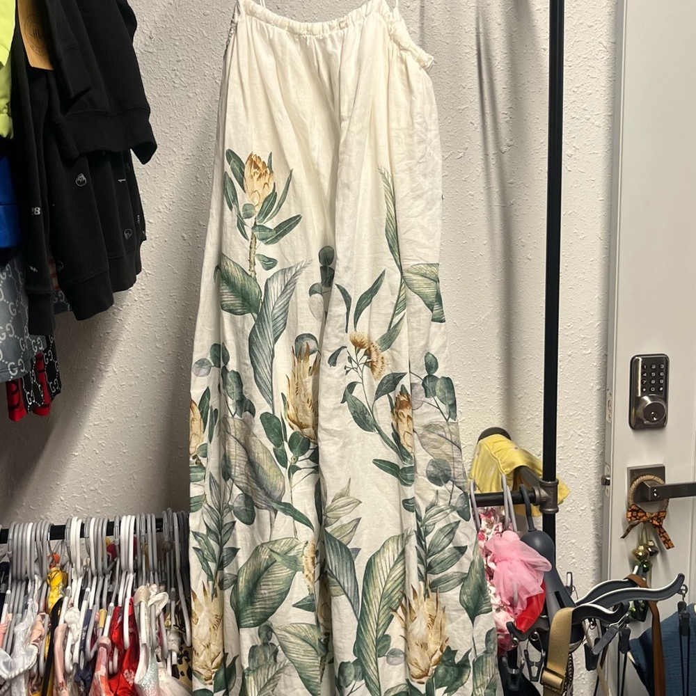Floral Maxi Skirt with Green Leaf Print